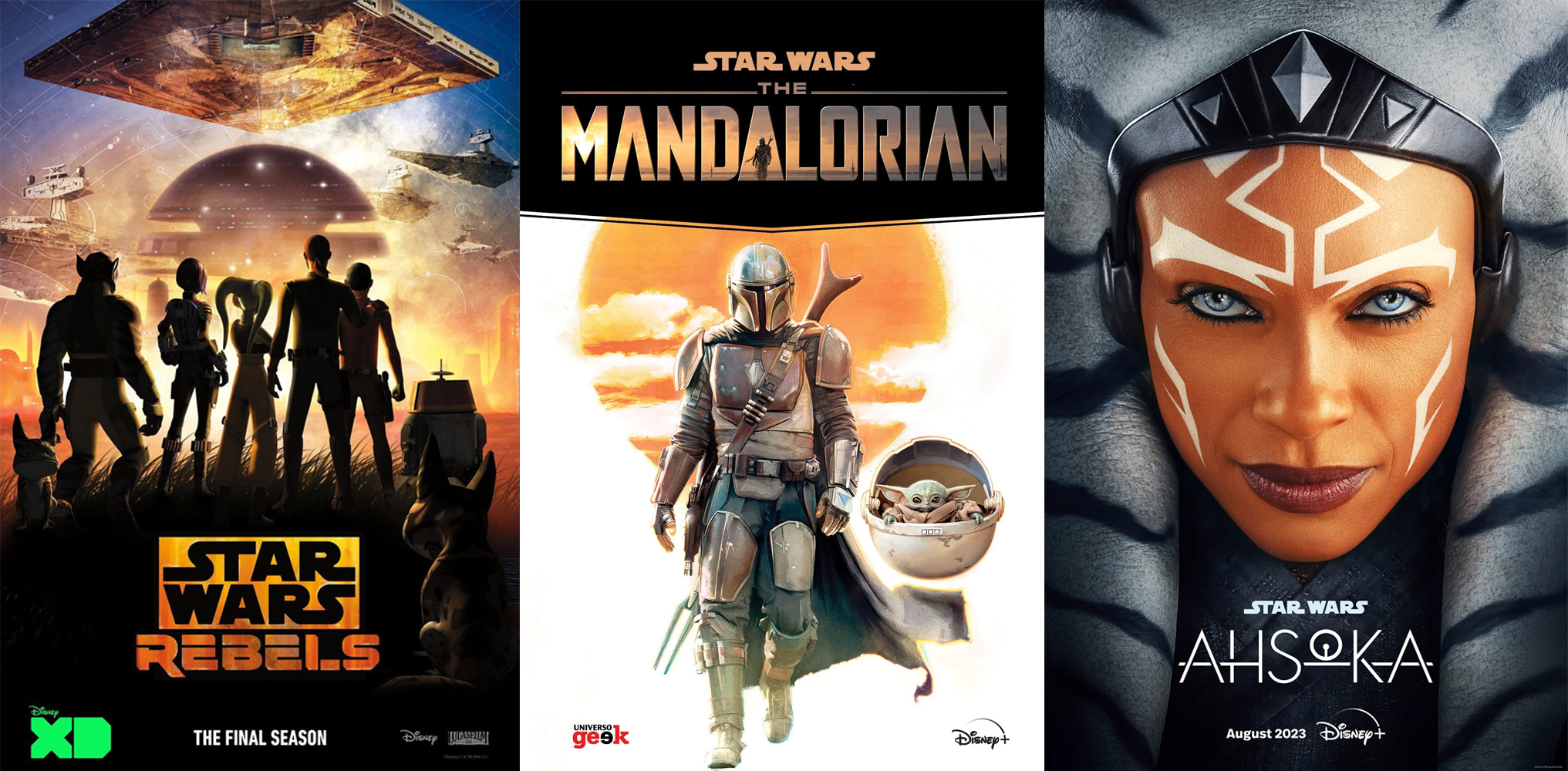 Posters from Rebels, The Mandalorian and Ahsoka series.